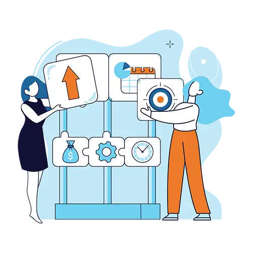 People holding up target and arrow cards to indicate growth