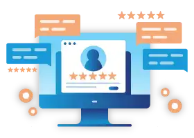 Monitor with 5-star review bubbles